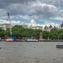 LONDON, ENGLAND - JUNE 15 2016:  Panoramic view of Thames river and City of London, Great Britain