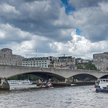 LONDON, ENGLAND - JUNE 15 2016: Waterloo Bridge and Thames River, London, England, United Kingdom