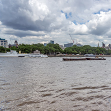 LONDON, ENGLAND - JUNE 15 2016:  Panoramic view of Thames river and City of London, Great Britain