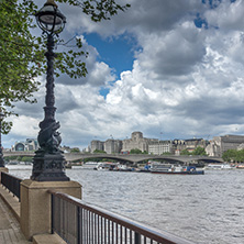 LONDON, ENGLAND - JUNE 15 2016:  Panoramic view of Thames river and City of London, Great Britain