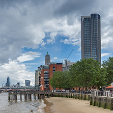 LONDON, ENGLAND - JUNE 15 2016:  Panoramic view of Thames river and City of London, Great Britain