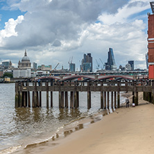 LONDON, ENGLAND - JUNE 15 2016:  Panoramic view of Thames river and City of London, Great Britain