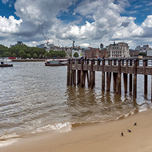 LONDON, ENGLAND - JUNE 15 2016:  Panoramic view of Thames river and City of London, Great Britain