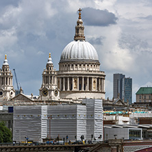 LONDON, ENGLAND - JUNE 15 2016:  Panoramic view of Thames river and City of London, Great Britain