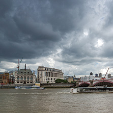 LONDON, ENGLAND - JUNE 15 2016:  Panoramic view of Thames river and City of London, Great Britain