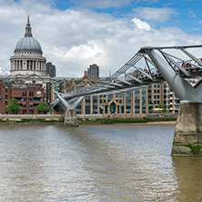 LONDON, ENGLAND - JUNE 15 2016:  Paul"s Cathedral and Millennium bridge, London, England, Great Britain