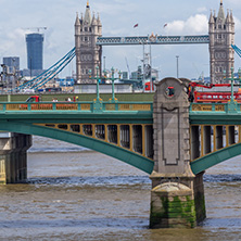 LONDON, ENGLAND - JUNE 15 2016: Panoramic view of Thames River and Tower Bridge in City of London, England, Great Britain