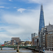 LONDON, ENGLAND - JUNE 15 2016:  Panoramic view of Thames river and City of London, Great Britain