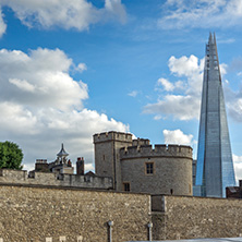 LONDON, ENGLAND - JUNE 15, 2016: Panorama with Tower of London and The Shard, London, England, Great Britain