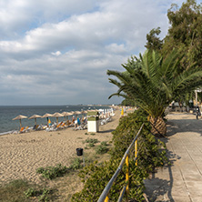 CHALKIDIKI, CENTRAL MACEDONIA, GREECE - AUGUST 25, 2014: Panoramic view of Alkinoos Beach at Sithonia peninsula,   Chalkidiki, Central Macedonia, Greece