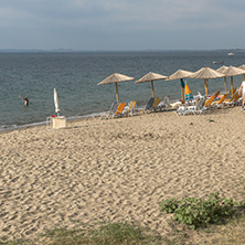 CHALKIDIKI, CENTRAL MACEDONIA, GREECE - AUGUST 25, 2014: Panoramic view of Alkinoos Beach at Sithonia peninsula,   Chalkidiki, Central Macedonia, Greece