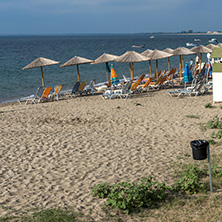 CHALKIDIKI, CENTRAL MACEDONIA, GREECE - AUGUST 25, 2014: Panoramic view of Alkinoos Beach at Sithonia peninsula,   Chalkidiki, Central Macedonia, Greece