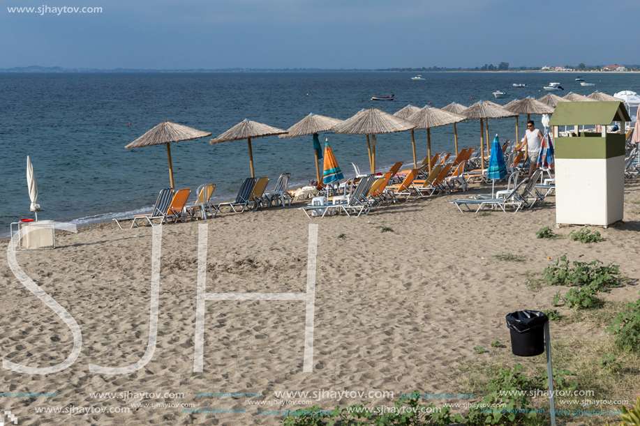 CHALKIDIKI, CENTRAL MACEDONIA, GREECE - AUGUST 25, 2014: Panoramic view of Alkinoos Beach at Sithonia peninsula,   Chalkidiki, Central Macedonia, Greece