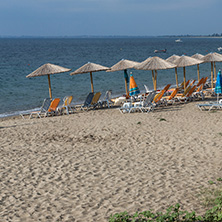 CHALKIDIKI, CENTRAL MACEDONIA, GREECE - AUGUST 25, 2014: Panoramic view of Alkinoos Beach at Sithonia peninsula,   Chalkidiki, Central Macedonia, Greece