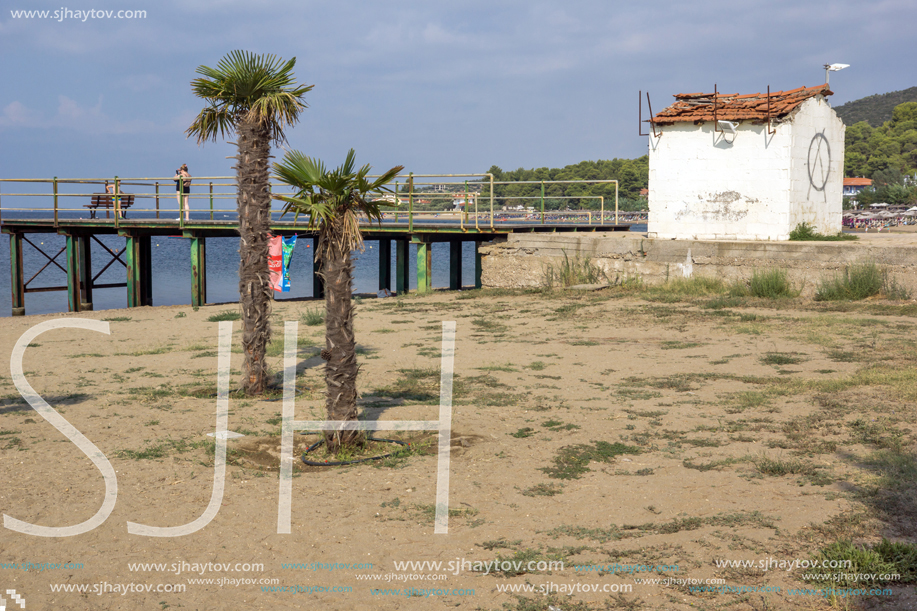 CHALKIDIKI, CENTRAL MACEDONIA, GREECE - AUGUST 25, 2014: Panoramic view of Psakoudia Beach at Sithonia peninsula, Chalkidiki, Central Macedonia, Greece