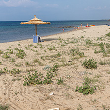 CHALKIDIKI, CENTRAL MACEDONIA, GREECE - AUGUST 25, 2014: Panoramic view of Monopetro Beach at Sithonia peninsula, Chalkidiki, Central Macedonia, Greece