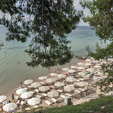 CHALKIDIKI, CENTRAL MACEDONIA, GREECE - AUGUST 25, 2014: Panoramic view of Metamorfosi Beach at Sithonia peninsula, Chalkidiki, Central Macedonia, Greece