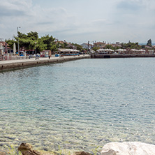 CHALKIDIKI, CENTRAL MACEDONIA, GREECE - AUGUST 25, 2014: Panoramic view of Nikiti Beach at Sithonia peninsula, Chalkidiki, Central Macedonia, Greece