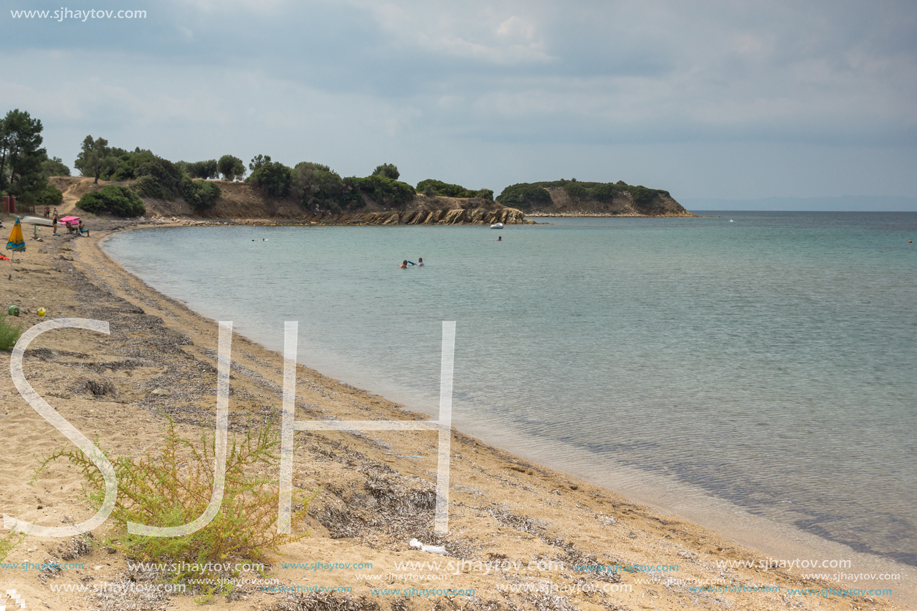 CHALKIDIKI, CENTRAL MACEDONIA, GREECE - AUGUST 25, 2014: Panoramic view of Castri Beach at Sithonia peninsula, Chalkidiki, Central Macedonia, Greece