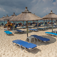 CHALKIDIKI, CENTRAL MACEDONIA, GREECE - AUGUST 25, 2014: Seascape of Kalogria beach at Sithonia peninsula, Chalkidiki, Central Macedonia, Greece