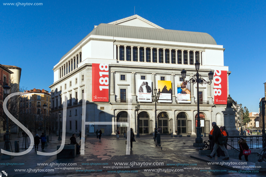MADRID, SPAIN - JANUARY 22, 2018:  Beautiful view of Teatro Real in Madrid, Spain