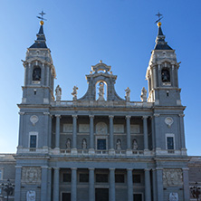 MADRID, SPAIN - JANUARY 22, 2018:  Amazing view of Almudena Cathedral in City of Madrid, Spain