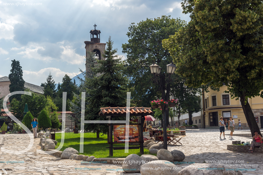 BANSKO, BULGARIA - AUGUST 13, 2013: Center of Bansko resort, Blagoevgrad Region, Bulgaria