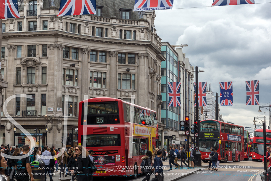 LONDON, ENGLAND - JUNE 16 2016: Clouds over Oxford Street, City of London, England, Great Britain
