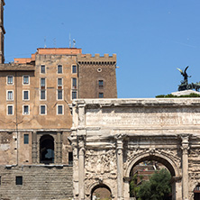 ROME, ITALY - JUNE 24, 2017: Capitoline Hill, Septimius Severus Arch at Roman Forum in city of Rome, Italy