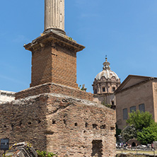 ROME, ITALY - JUNE 24, 2017: Column of Phocas at Roman Forum in city of Rome, Italy