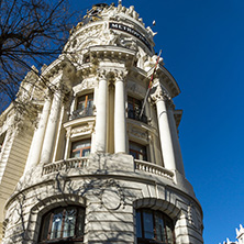 MADRID, SPAIN - JANUARY 23, 2018: Gran Via and Metropolis Building in City of Madrid, Spain