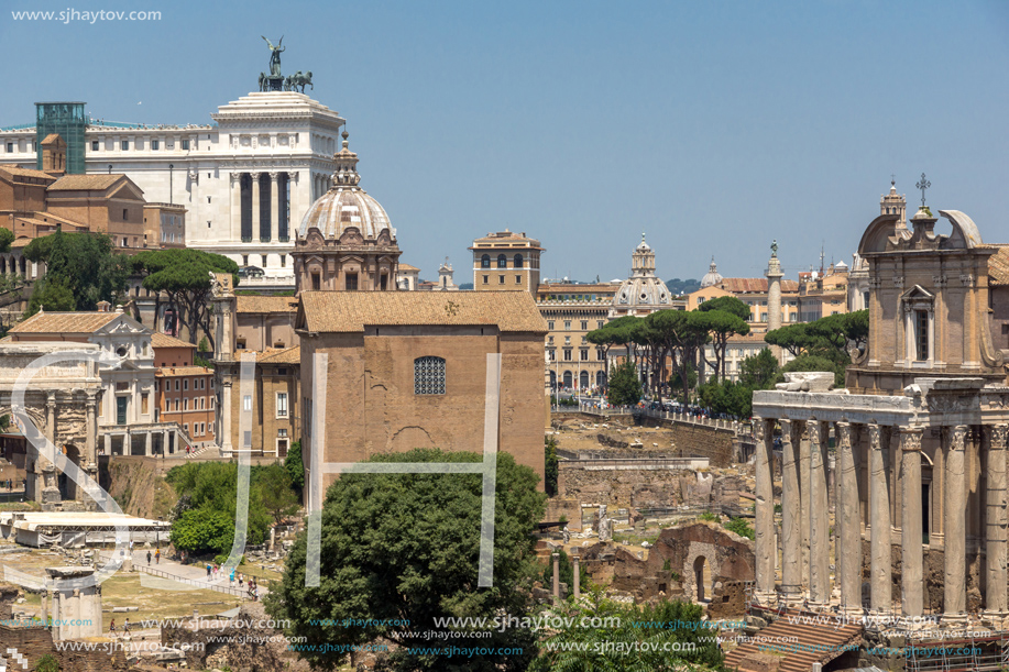 ROME, ITALY - JUNE 24, 2017: Amazing view of Roman Forum and Capitoline Hill in city of Rome, Italy