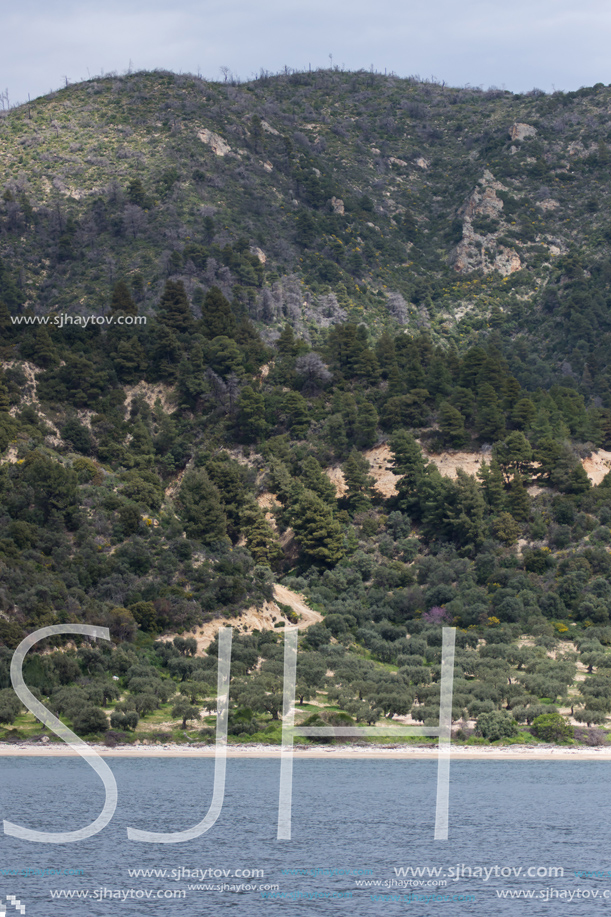 Amazing Landscape of Mount Athos at Autonomous Monastic State of the Holy Mountain, Chalkidiki, Greece