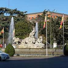 MADRID, SPAIN - JANUARY 22, 2018: Fountain of the Goddess Cibeles in City of Madrid, Spain