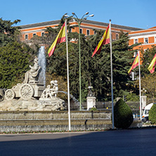 MADRID, SPAIN - JANUARY 22, 2018: Fountain of the Goddess Cibeles in City of Madrid, Spain