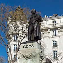 MADRID, SPAIN - JANUARY 22, 2018: Goya Statue in front of Museum of the Prado in City of Madrid, Spain
