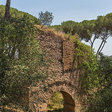 ROME, ITALY - JUNE 24, 2017: Panoramic view of ruins in Palatine Hill in city of Rome, Italy