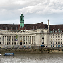 LONDON, ENGLAND - JUNE 16 2016: County Hall and Thames river, London, England, Great Britain