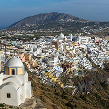 SANTORINI, GREECE - MAY 5, 2013: Panoramic view of Santorini island, Thira, Cyclades, Greece