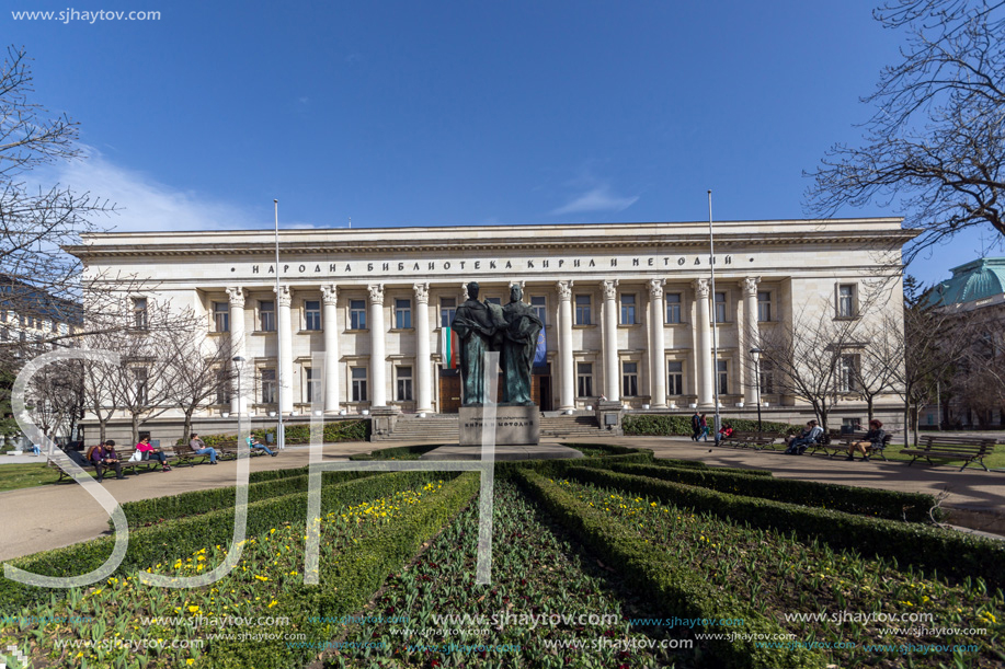 SOFIA, BULGARIA - MARCH 17, 2018: Amazing view of National Library St. Cyril and Methodius in Sofia, Bulgaria