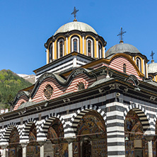 RILA MONASTERY, BULGARIA - APRIL 21, 2018: Tourist visiting Monastery of Saint Ivan (John) of Rila (Rila Monastery), Kyustendil Region, Bulgaria