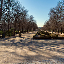 MADRID, SPAIN - JANUARY 22, 2018: Typical Alley in The Retiro Park in City of Madrid, Spain