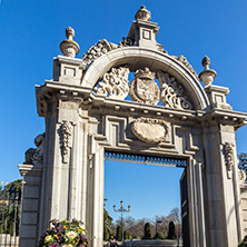 MADRID, SPAIN - JANUARY 22, 2018: Puerta Felipe IV and Plaza Parterre in The Retiro Park in City of Madrid, Spain