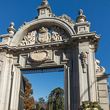 MADRID, SPAIN - JANUARY 22, 2018: Puerta Felipe IV and Plaza Parterre in The Retiro Park in City of Madrid, Spain