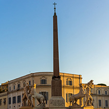 ROME, ITALY - JUNE 24, 2017: Sunset view of Obelisk and Palazzo della Consulta at Piazza del Quirinale in Rome, Italy