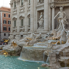 ROME, ITALY - JUNE 24, 2017: Sunset view of Tourist visiting Trevi Fountain (Fontana di Trevi) in city of Rome, Italy