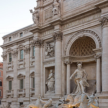 ROME, ITALY - JUNE 24, 2017: Sunset view of Tourist visiting Trevi Fountain (Fontana di Trevi) in city of Rome, Italy