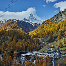 ZERMATT, SWITZERLAND - OCTOBER 27, 2015:   Autumn Panorama of Zermatt Resort, Canton of Valais, Switzerland