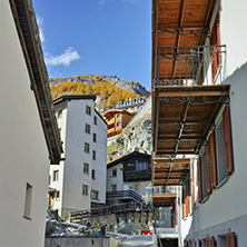 ZERMATT, SWITZERLAND - OCTOBER 27, 2015:  Typical Street in Zermatt Resort, Canton of Valais, Switzerland