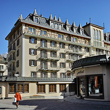 ZERMATT, SWITZERLAND - OCTOBER 27, 2015:   Typical Street in Zermatt Resort, Canton of Valais, Switzerland